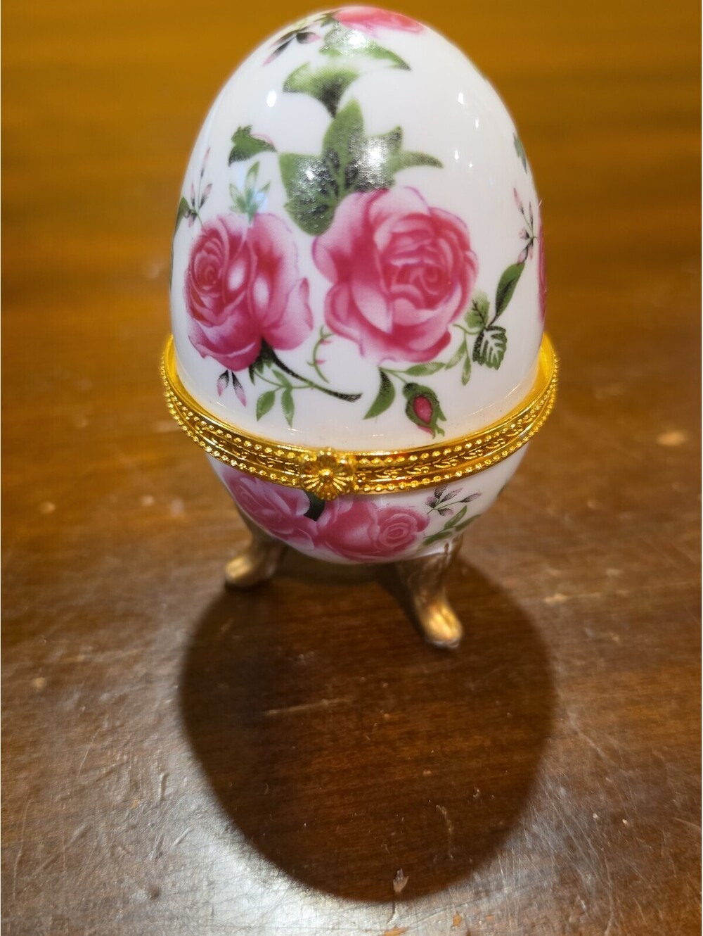 Vintage Porcelain Footed Egg-Shaped Hinged Trinket Box Rd Description